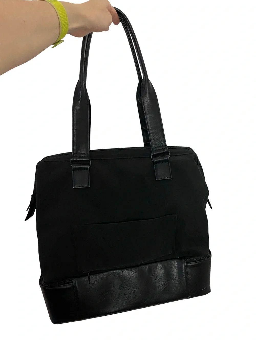 Beis Weekender Bag Black Canvas Leather Shoulder Strap Handle